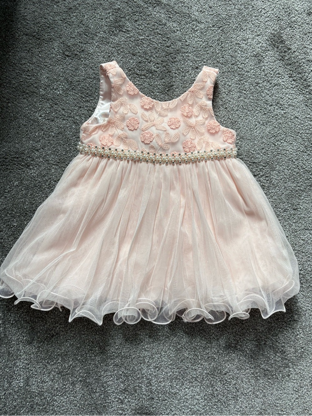 American Princess Blush Pink Floral Tulle Party Dress with Pearl Trim